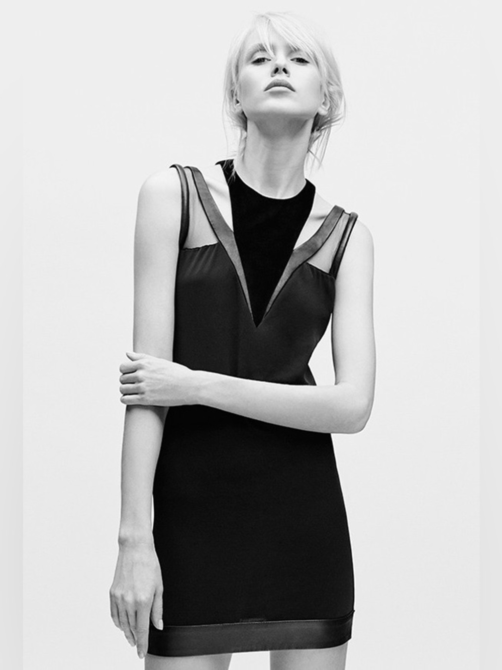BNWT The Kooples Crepe Mesh Velvet Leather Mini Dress M Black